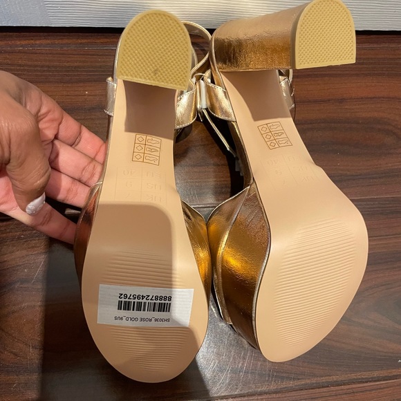 London Rag Rager Rose Gold Peep-Toe High Platform Block Sandals Size 9 - Picture 9 of 12